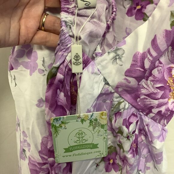 Flofallzique NWT White Purple Peony Print Cotton Sleeveless Girls Dress Size 12 - Picture 8 of 14